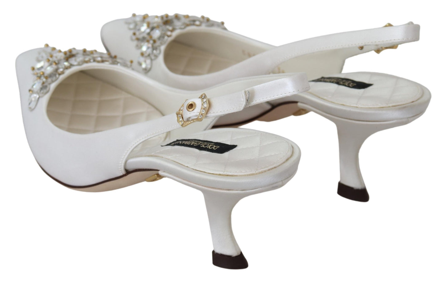 Weiß Viskose Kristalle Heels Slingback Schuhe