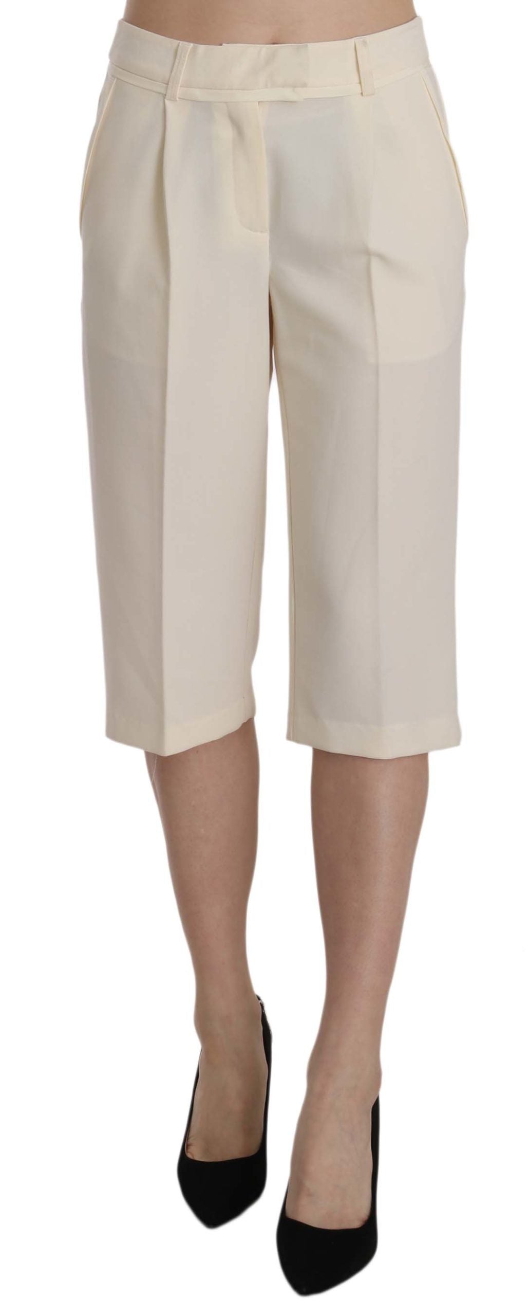 Cremefarbene Straight Cropped Pants aus Baumwolle mit mittlerer Taille
