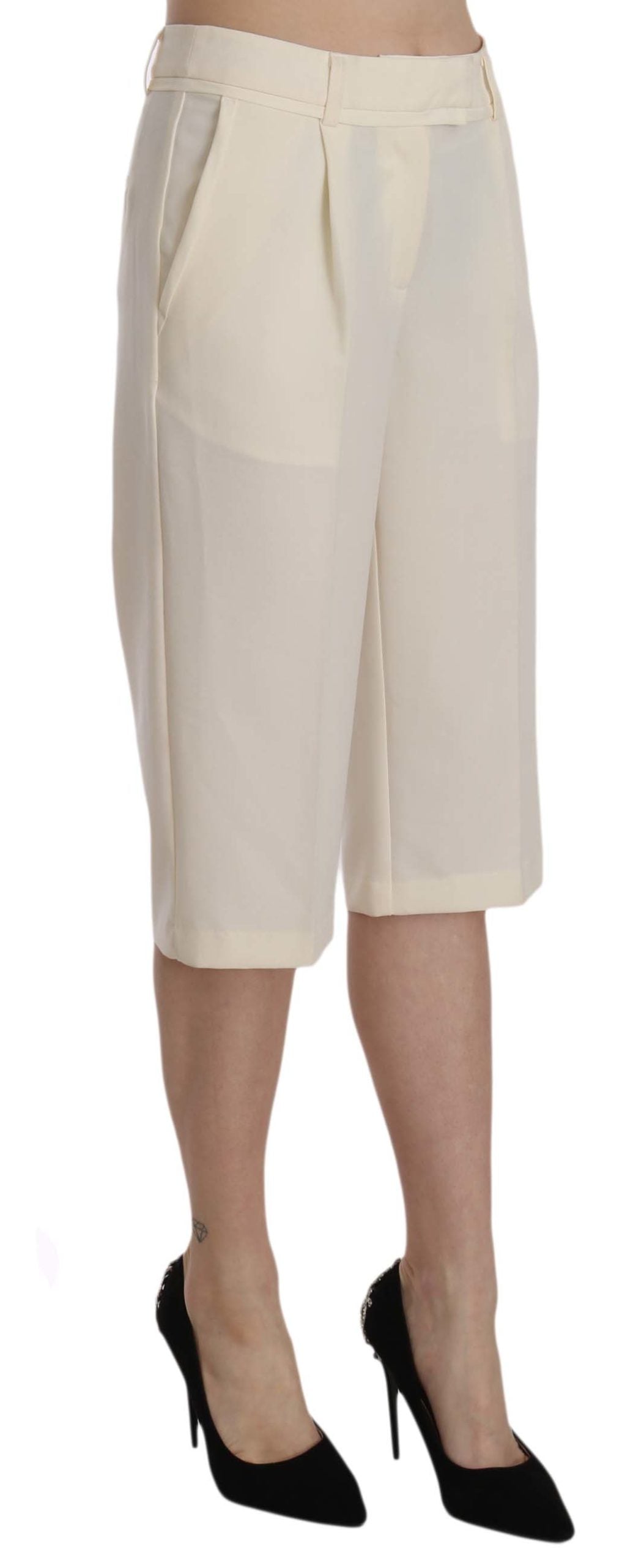 Cremefarbene Straight Cropped Pants aus Baumwolle mit mittlerer Taille