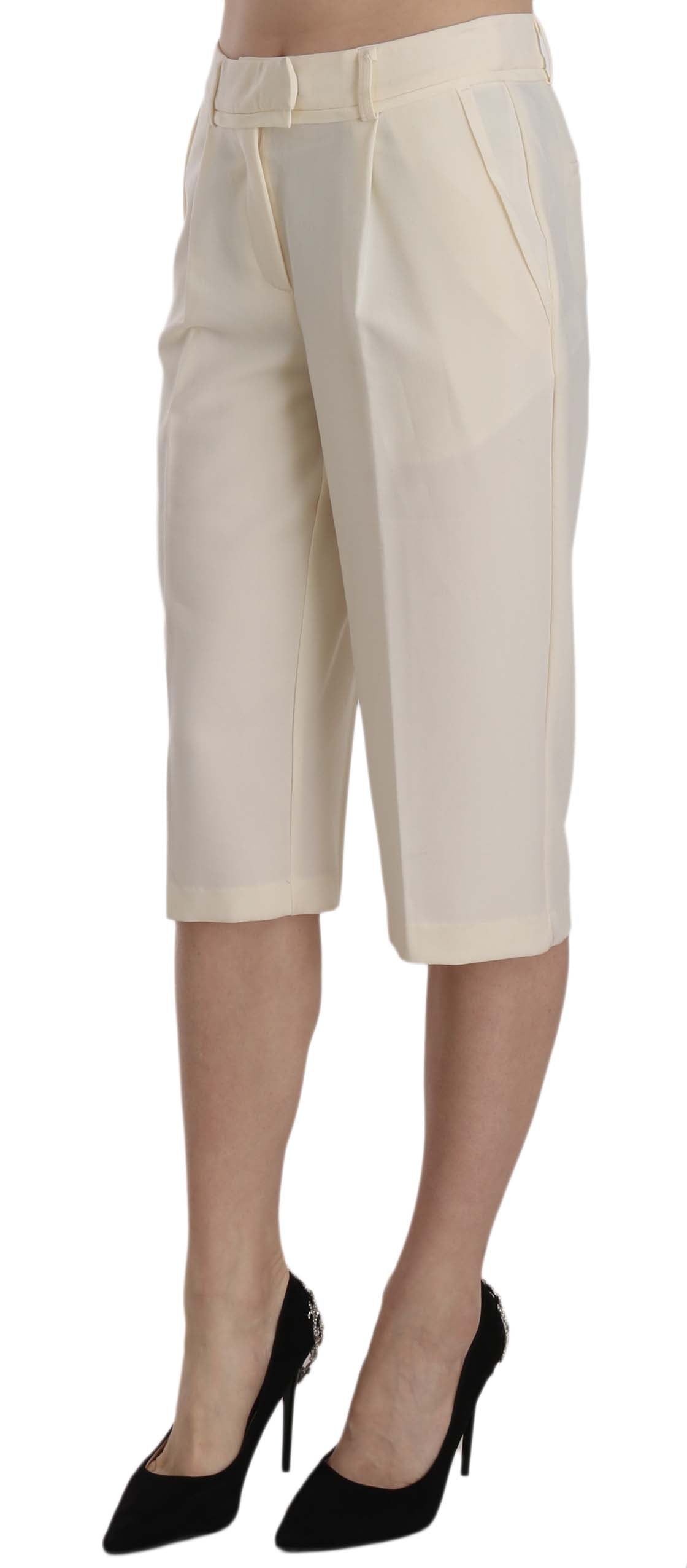 Cremefarbene Straight Cropped Pants aus Baumwolle mit mittlerer Taille