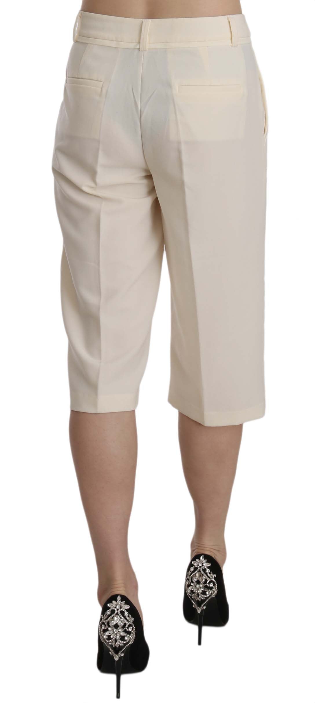 Cremefarbene Straight Cropped Pants aus Baumwolle mit mittlerer Taille