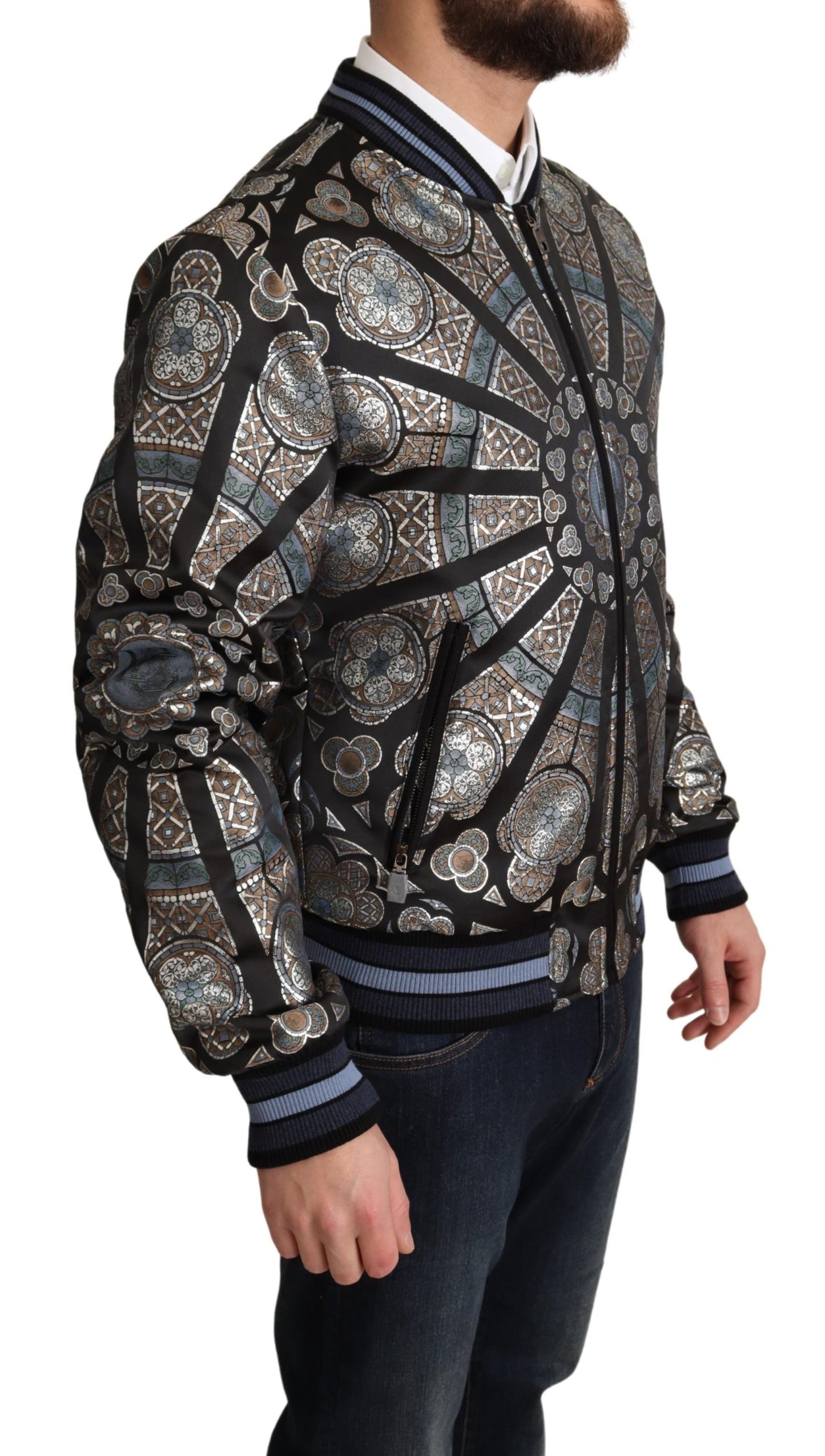 Blauer Jacquard Motiv Bombermantel Herrenjacke