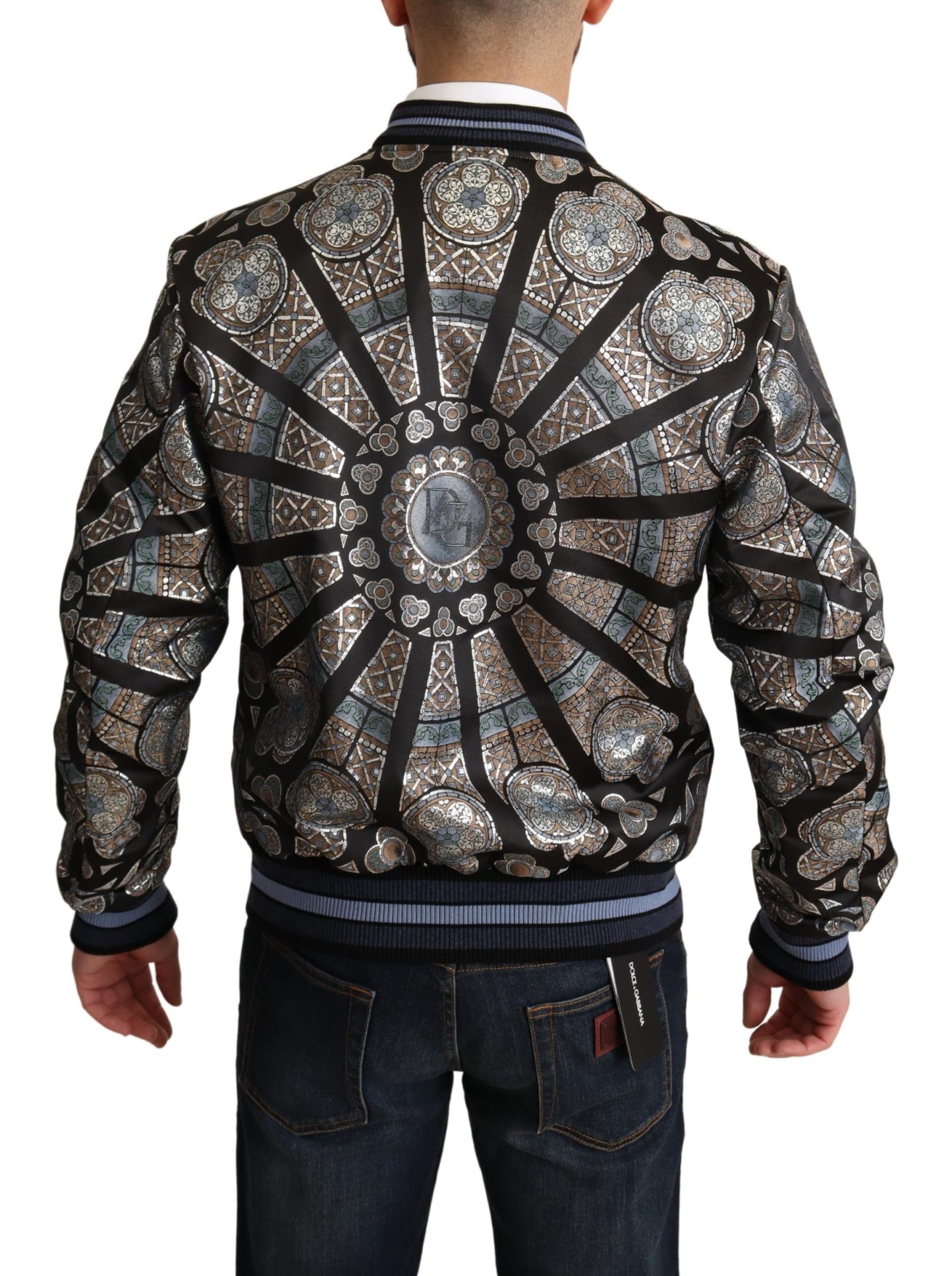 Blauer Jacquard Motiv Bombermantel Herrenjacke