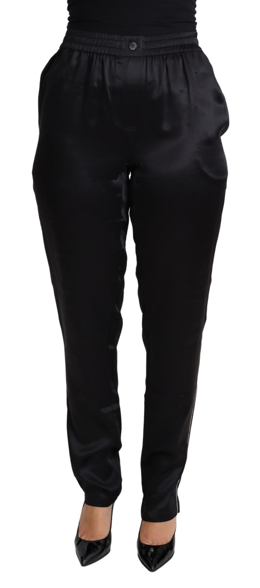 Schwarze Skinny Tapered Trouser Seiden-Satin-Hose