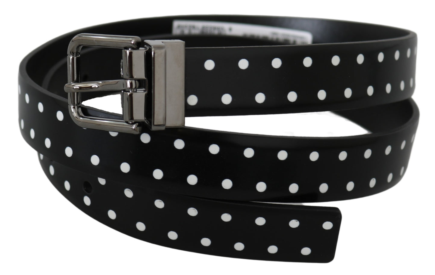 Schwarzer Leder Polka Dot Gray Schnallengürtel
