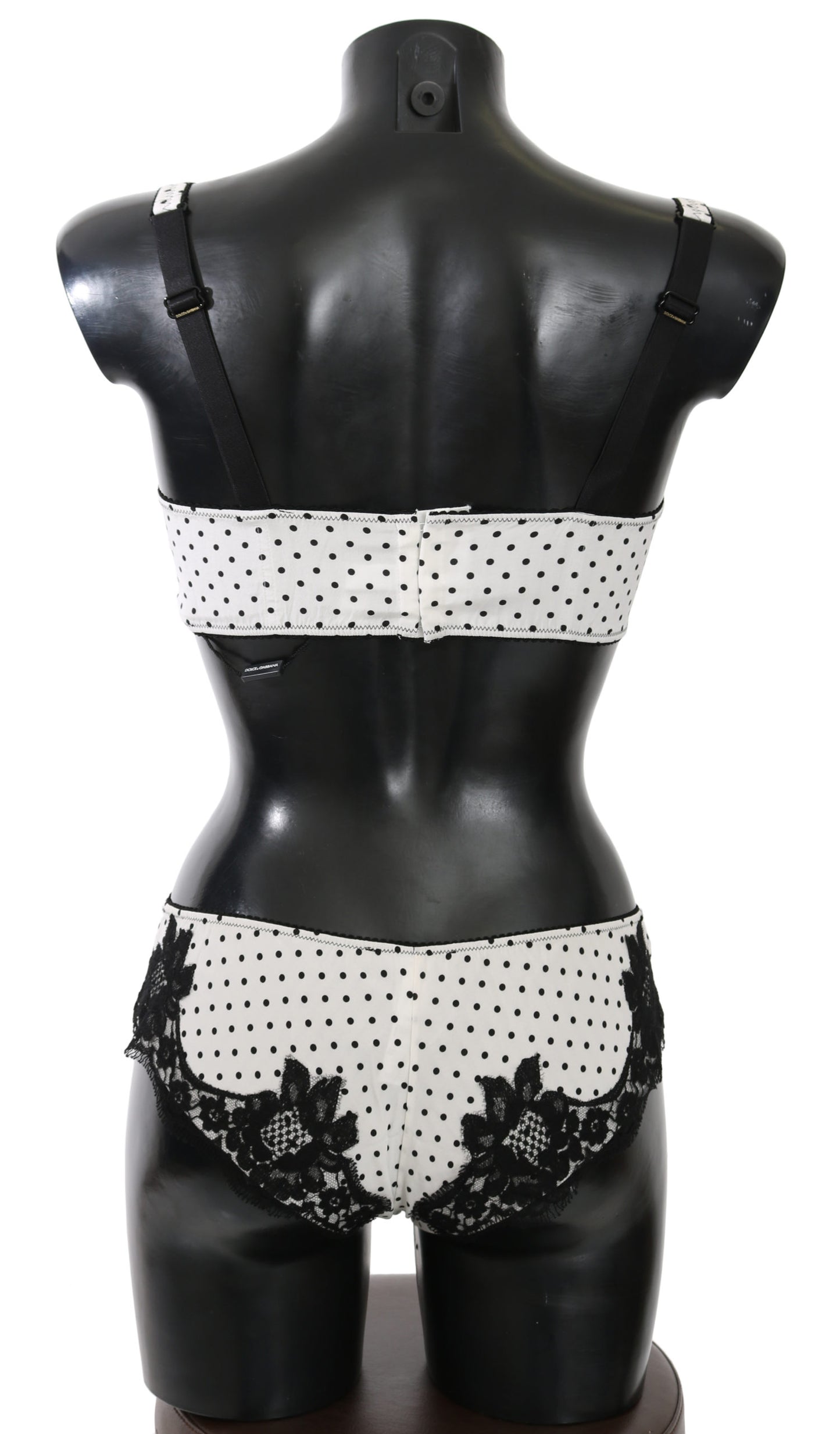 Weiß-schwarz gepunktete Seidenspitze Stretch Set Unterwäsche