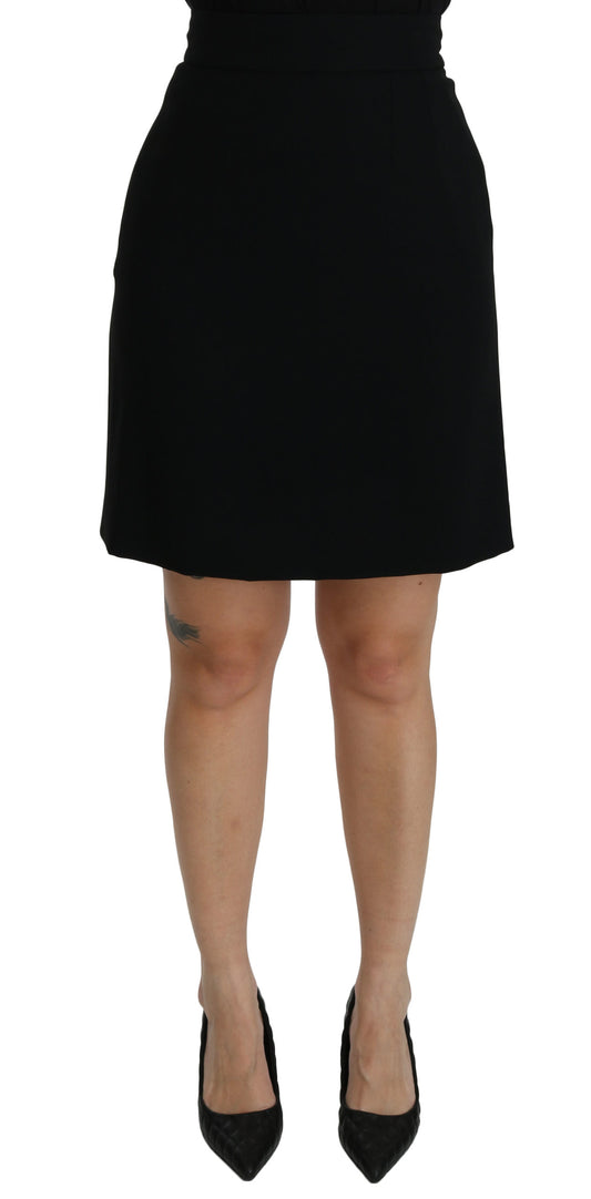 Schwarzer Meerjungfrauen-Midi-Seidenrock mit hoher Taille