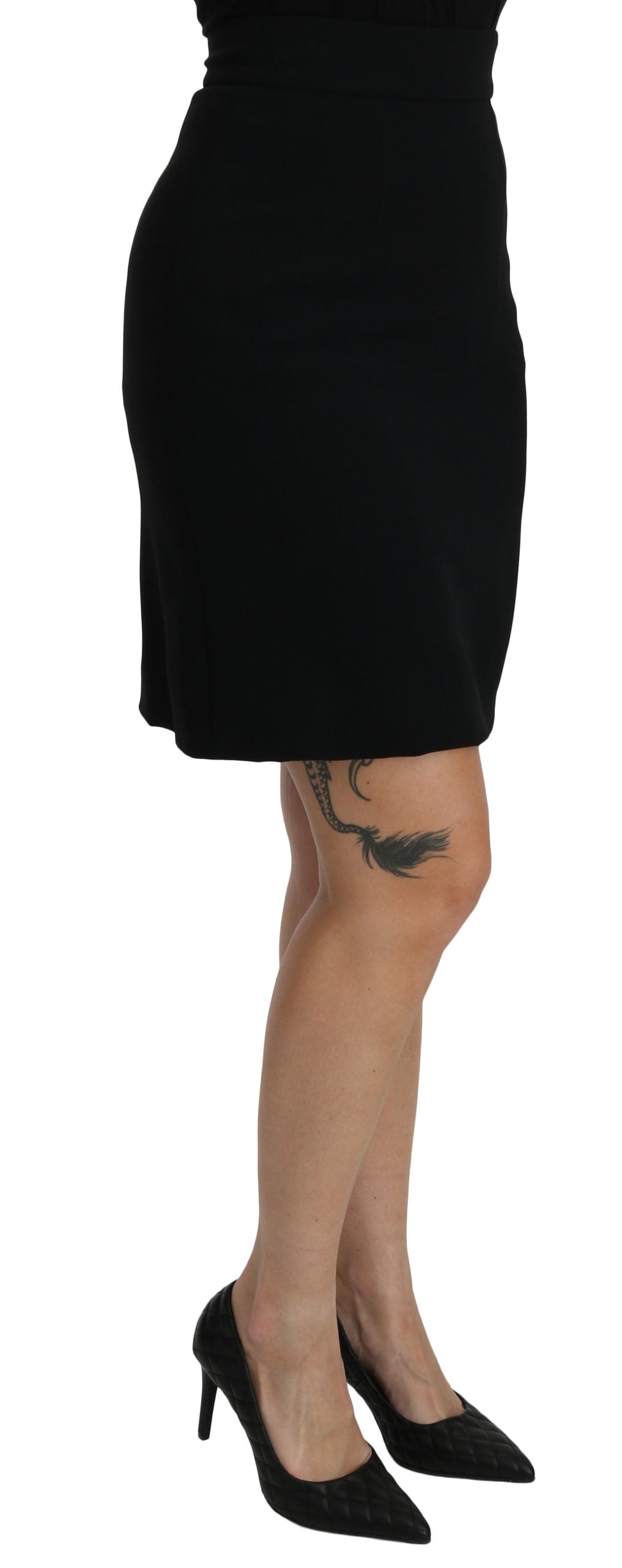 Schwarzer Meerjungfrauen-Midi-Seidenrock mit hoher Taille