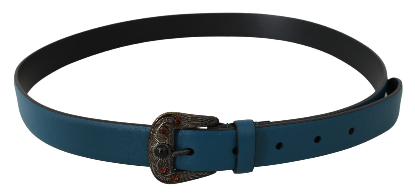 Blauer Leder Bernstein Kristall Barock Schnalle Gürtel