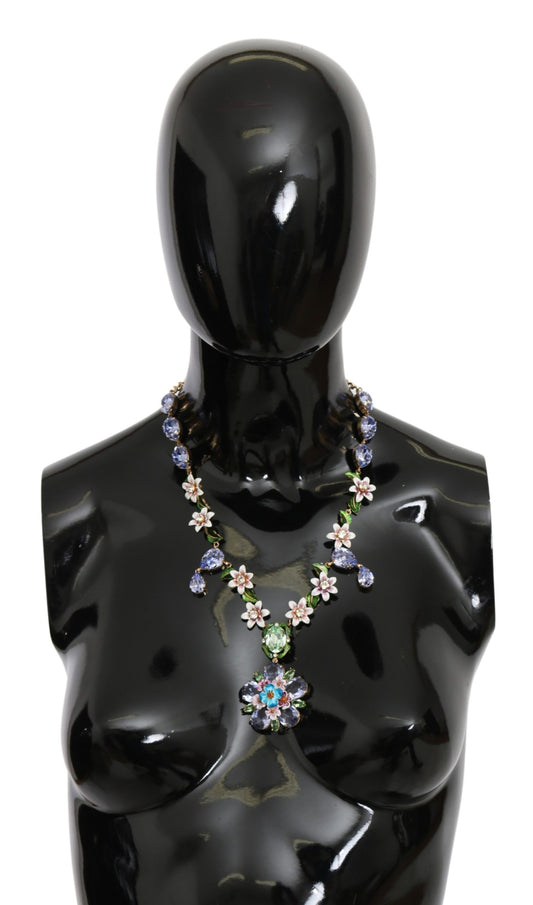 Blauer Blumen-Kristall-Charme Goldkette Grüne Halskette