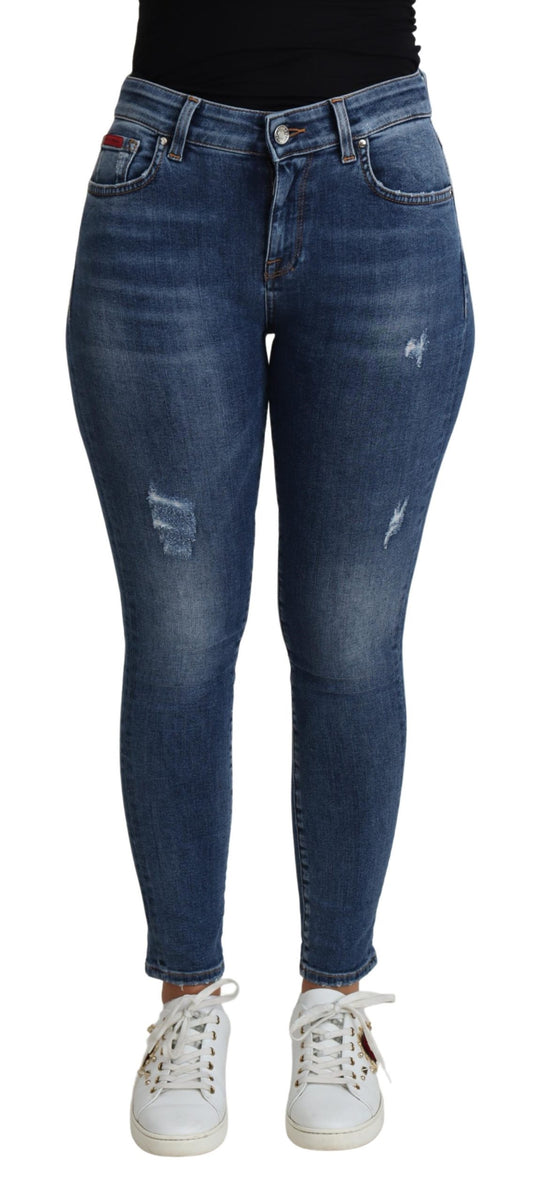 Blaue Skinny-Hosenjeans mit hoher Taille