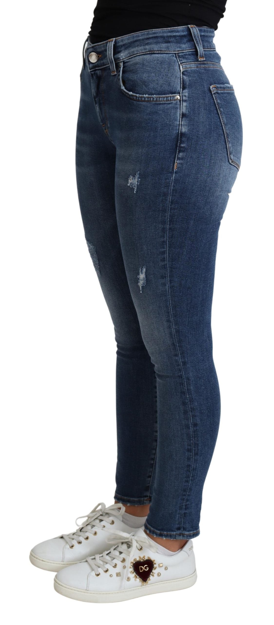 Blaue Skinny-Hosenjeans mit hoher Taille