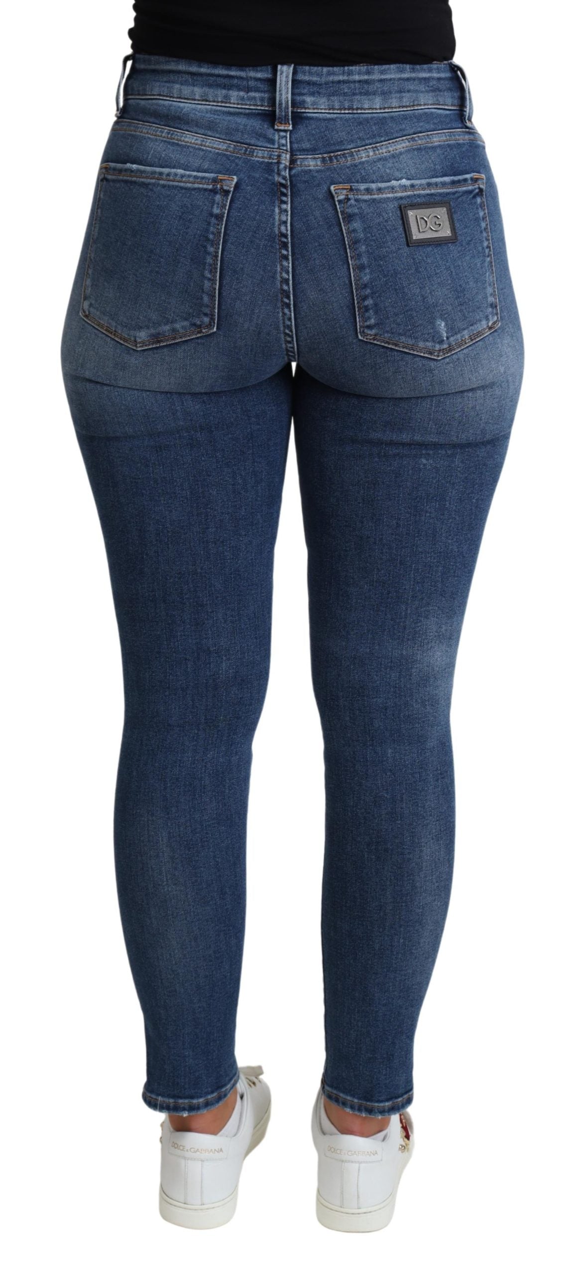 Blaue Skinny-Hosenjeans mit hoher Taille