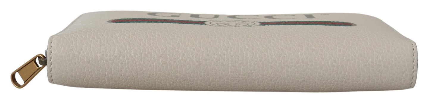 Weißes Leder Logo Druck Zip um lange Brieftasche