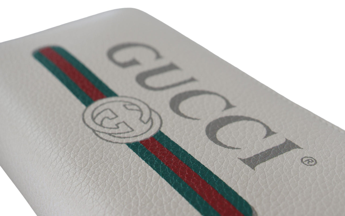 Weißes Leder Logo Druck Zip um lange Brieftasche