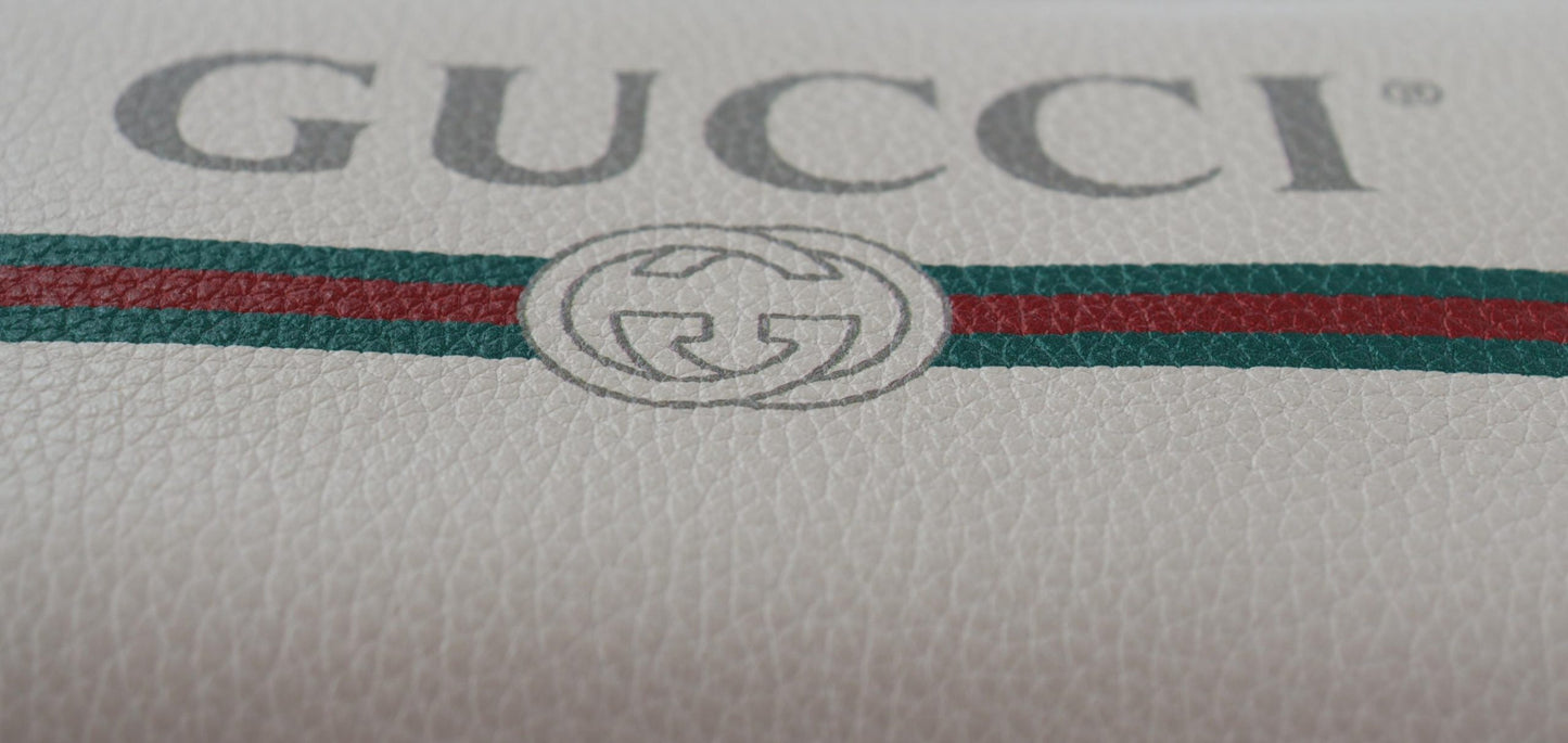 Weißes Leder Logo Druck Zip um lange Brieftasche