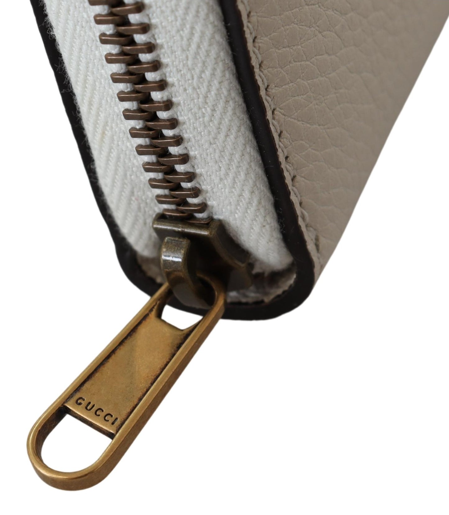 Weißes Leder Logo Druck Zip um lange Brieftasche