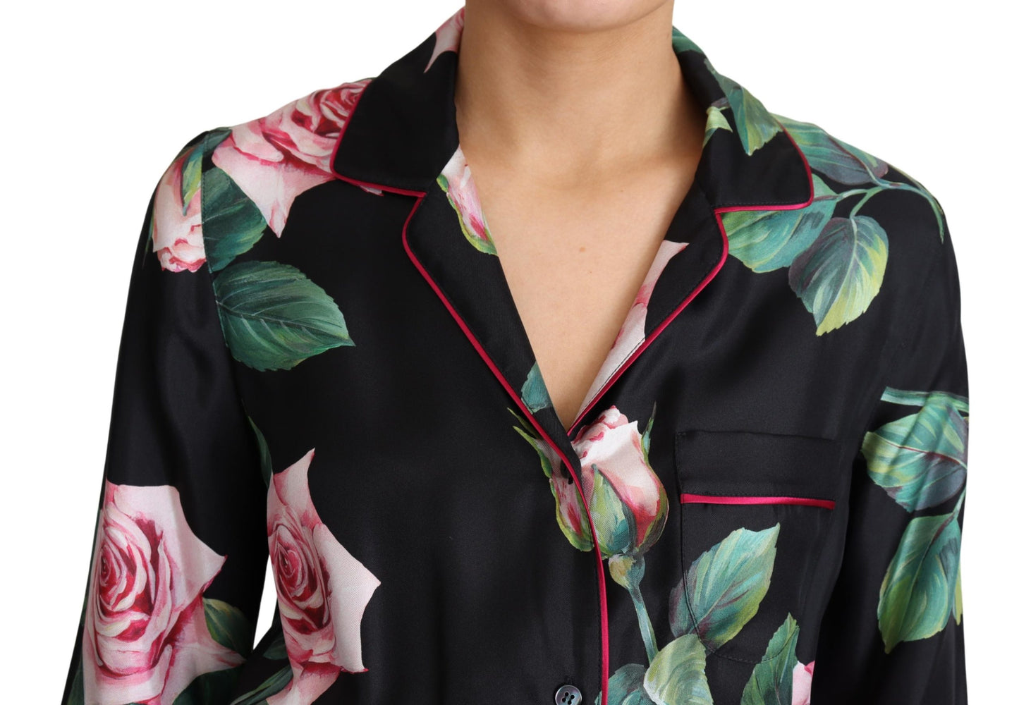 Schwarzer Rosenprint Pyjama-Overall Seidenkleid