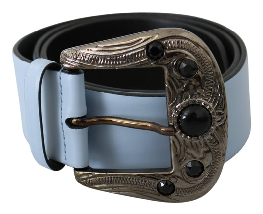 Schwarzer Perlenbarock Gürtel mit blauer Lederschnalle