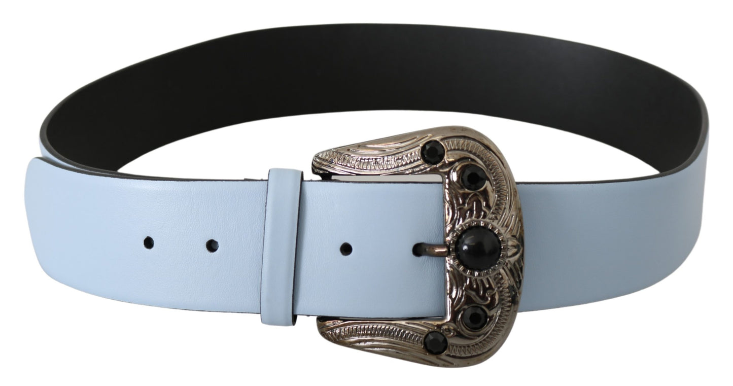 Schwarzer Perlenbarock Gürtel mit blauer Lederschnalle