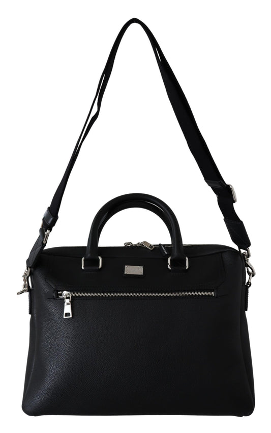 Schwarzes Leder Reise Umhängetasche Messenger Borse Tasche