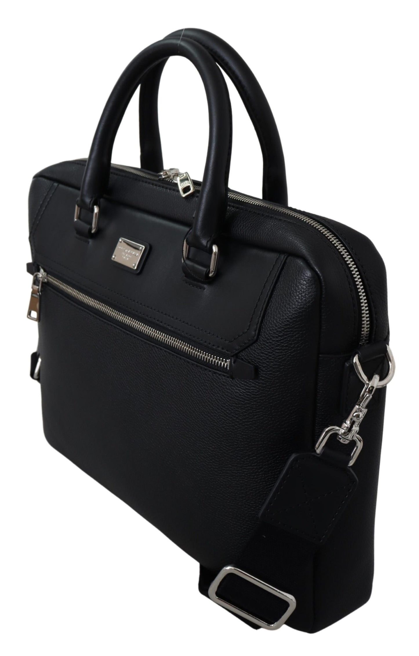 Schwarzes Leder Reise Umhängetasche Messenger Borse Tasche