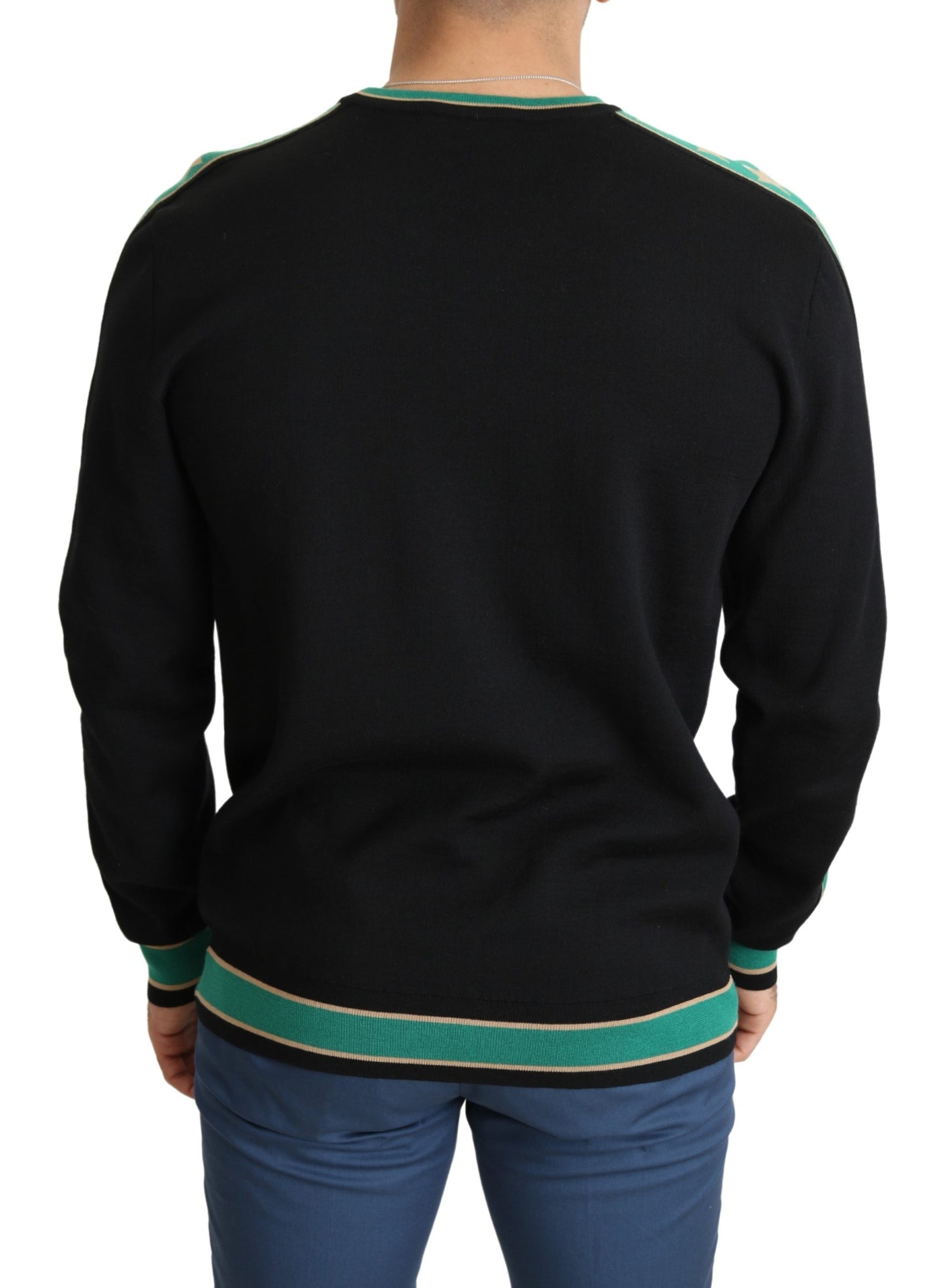 Schwarzer Logo-Strickpullover aus Wollmischung