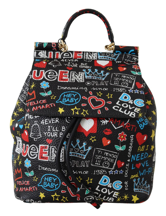 Schwarzes Leder Queen Love Rucksack Womens SICILY Portemonnaie