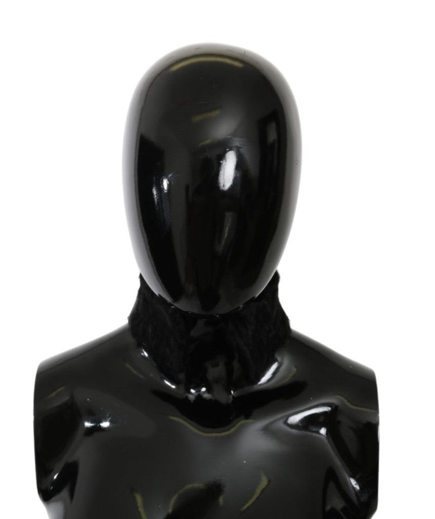 Schwarzer Pelzkragen Wickel-Lammfellschal