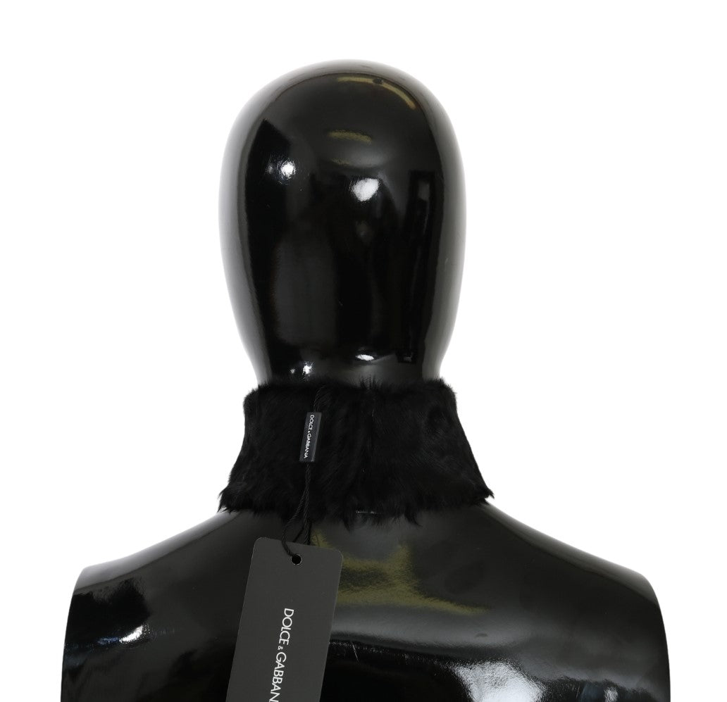 Schwarzer Pelzkragen Wickel-Lammfellschal