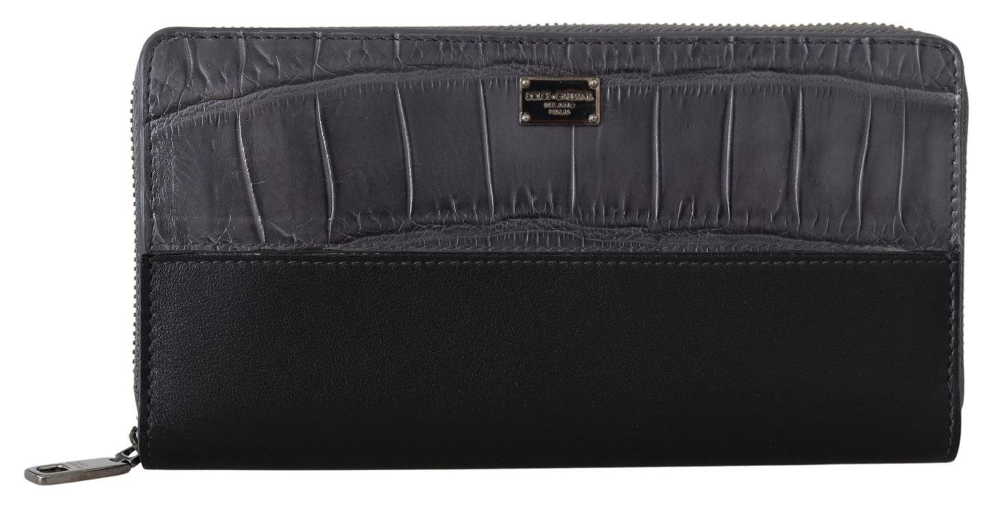Schwarzes Zip Around Continental Clutch Leder Portemonnaie