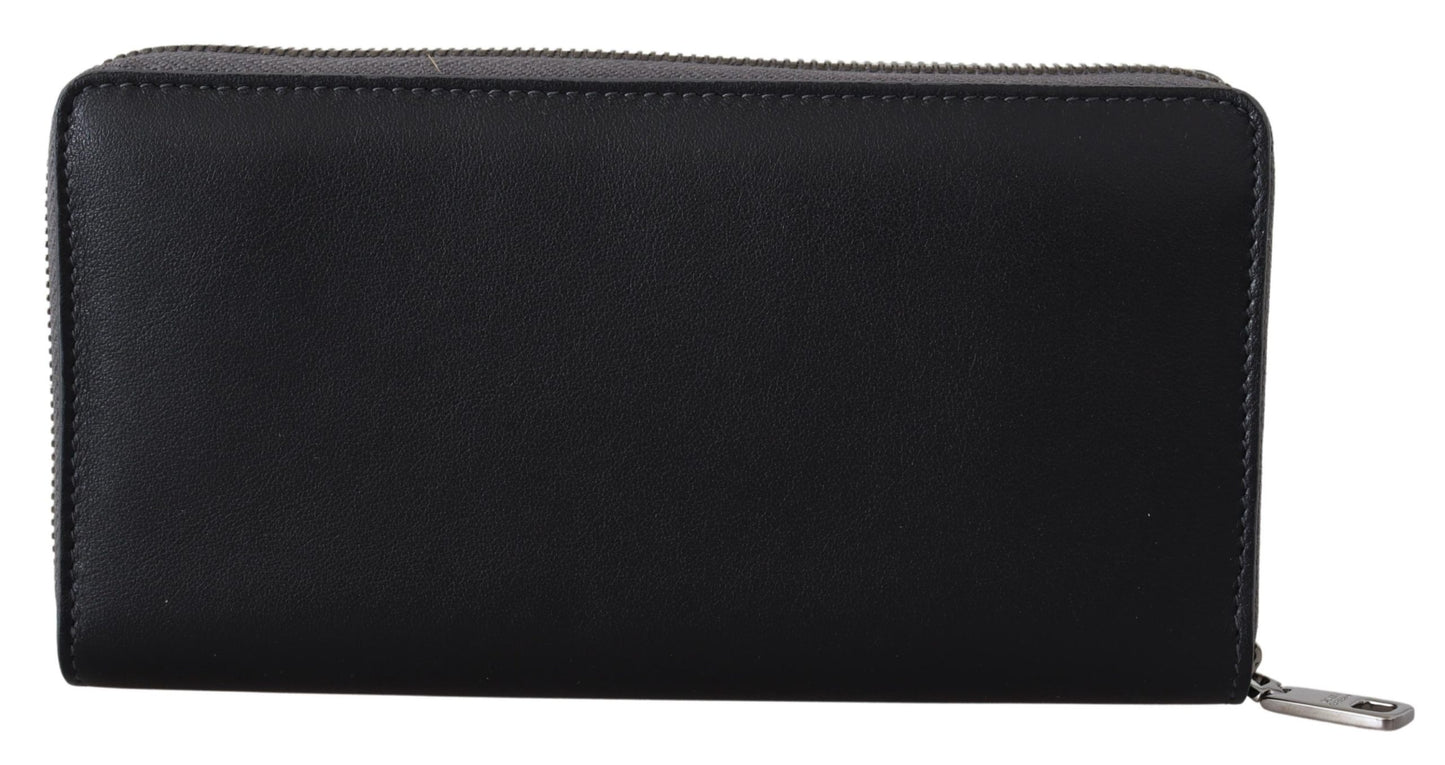 Schwarzes Zip Around Continental Clutch Leder Portemonnaie