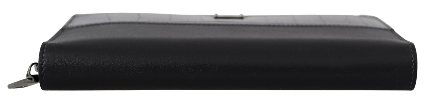 Schwarzes Zip Around Continental Clutch Leder Portemonnaie