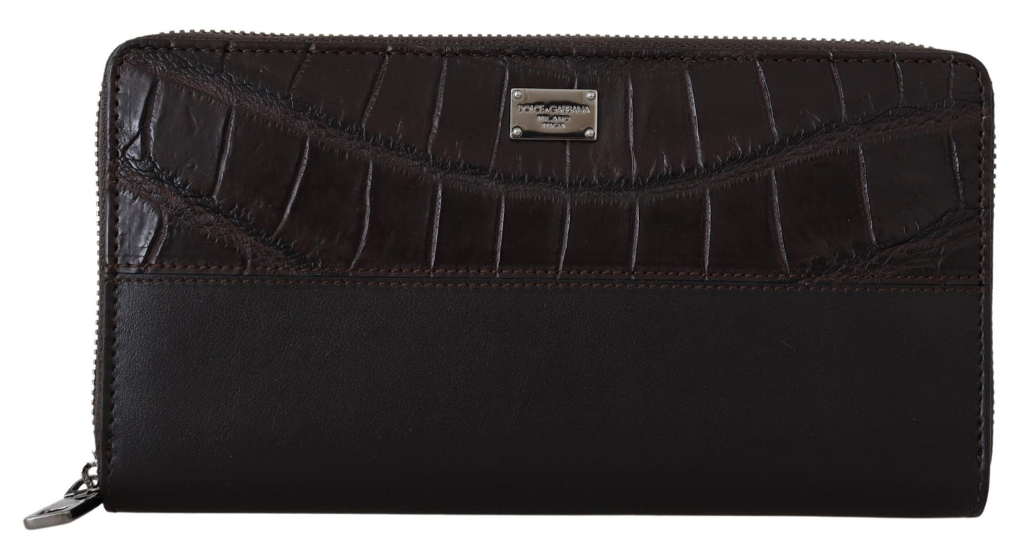 Brown Zip Around Continental Clutch Exotisches Leder Portemonnaie