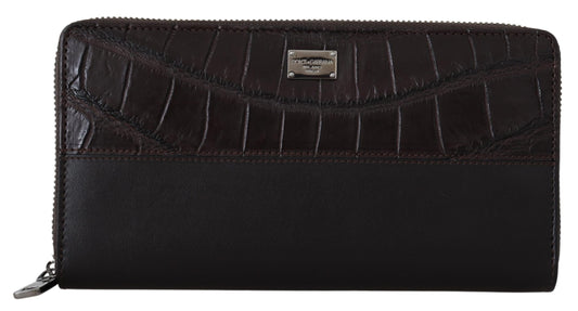 Brown Zip Around Continental Clutch Exotisches Leder Portemonnaie