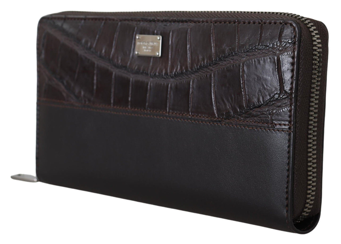 Brown Zip Around Continental Clutch Exotisches Leder Portemonnaie