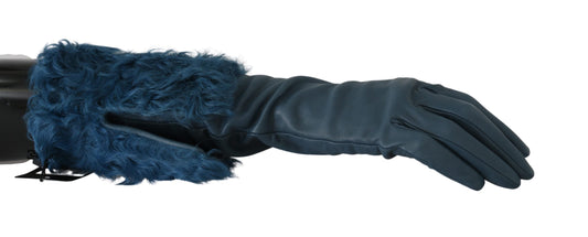 Blaue Mid Arm Leder Shearling Fell Handschuhe