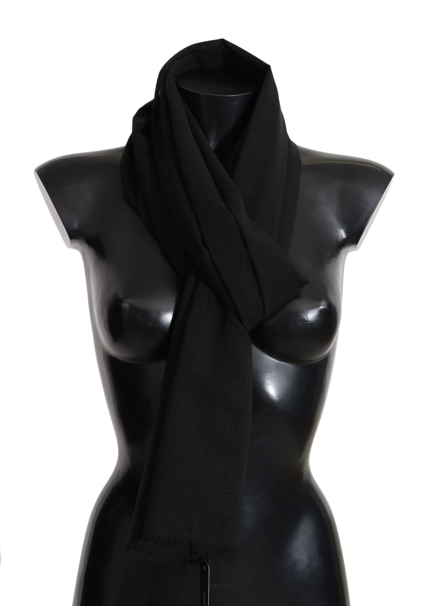 Solid Black Wool Blend Schal Wrap 70cm X 200cm Schal