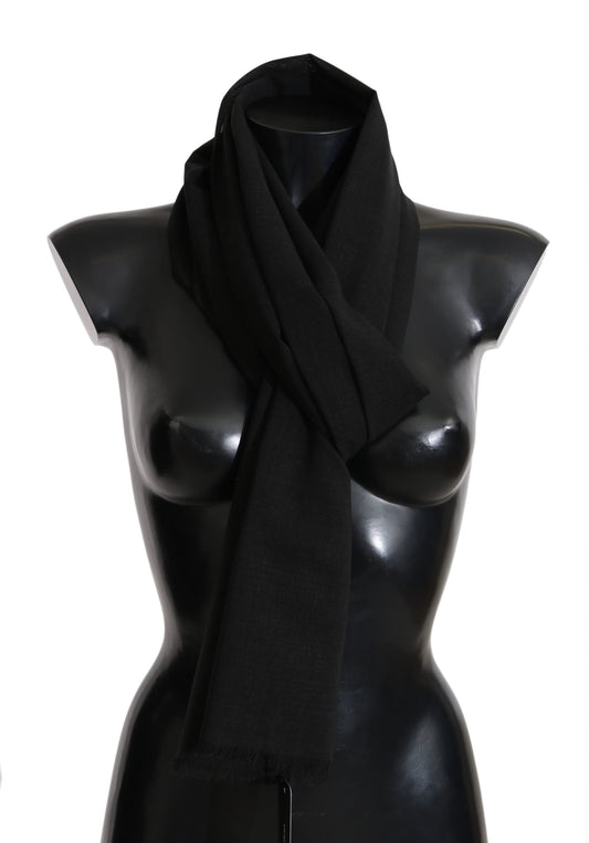 Solid Black Wool Blend Schal Wrap 70cm X 200cm Schal