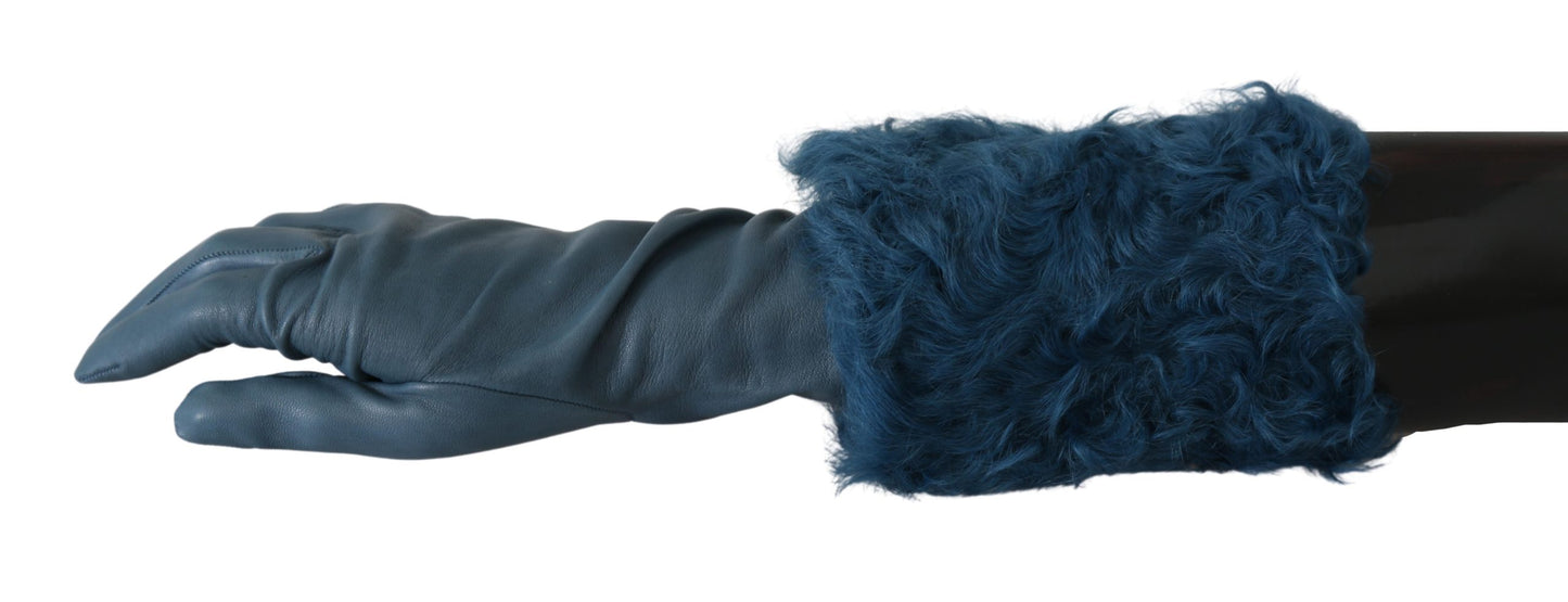 Blaue Mid Arm Leder Shearling Fell Handschuhe