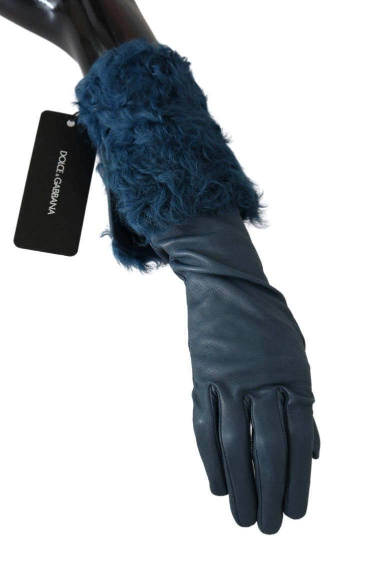 Blaue Mid Arm Leder Shearling Fell Handschuhe
