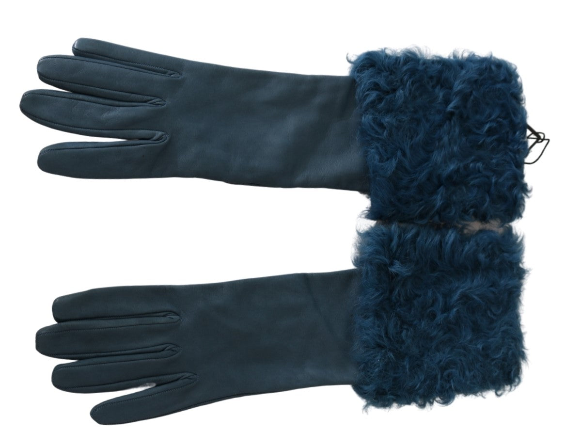 Blaue Mid Arm Leder Shearling Fell Handschuhe