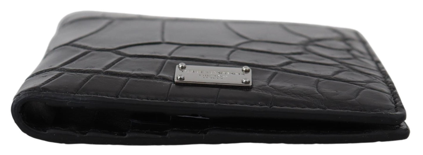 Schwarzer Bifold Kartenhalter Exotisches Leder Portemonnaie