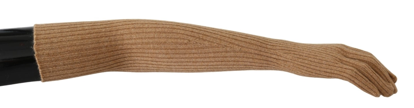 Braune ellbogenlange Fäustlinge 100% Kaschmirhandschuhe