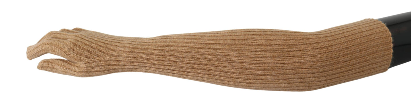 Braune ellbogenlange Fäustlinge 100% Kaschmirhandschuhe