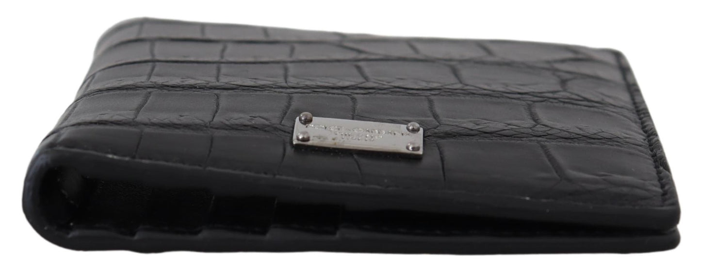 Schwarzer Bifold Kartenhalter Männer Exotisches Leder Portemonnaie