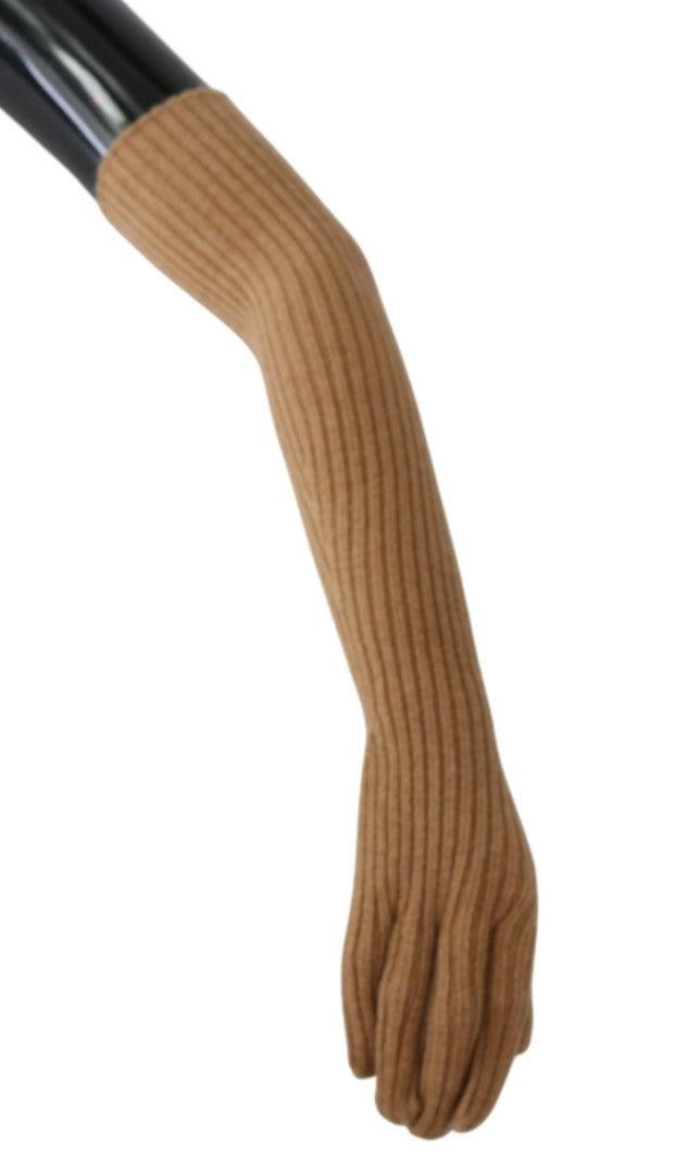 Braune ellbogenlange Fäustlinge 100% Kaschmirhandschuhe