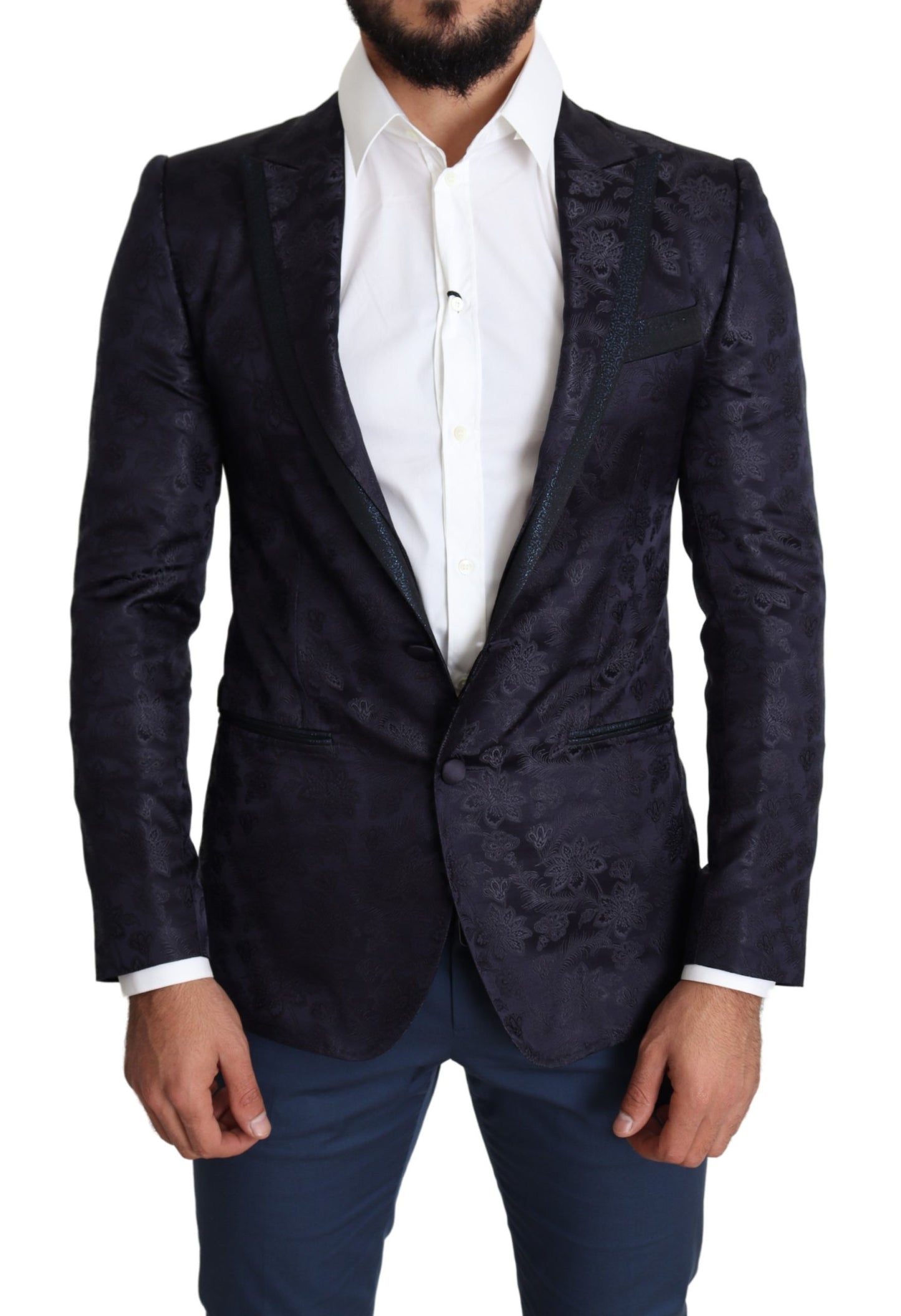 Blauer Jacquard-Mantel aus Seide mit Blumenmuster MARTINI Blazer