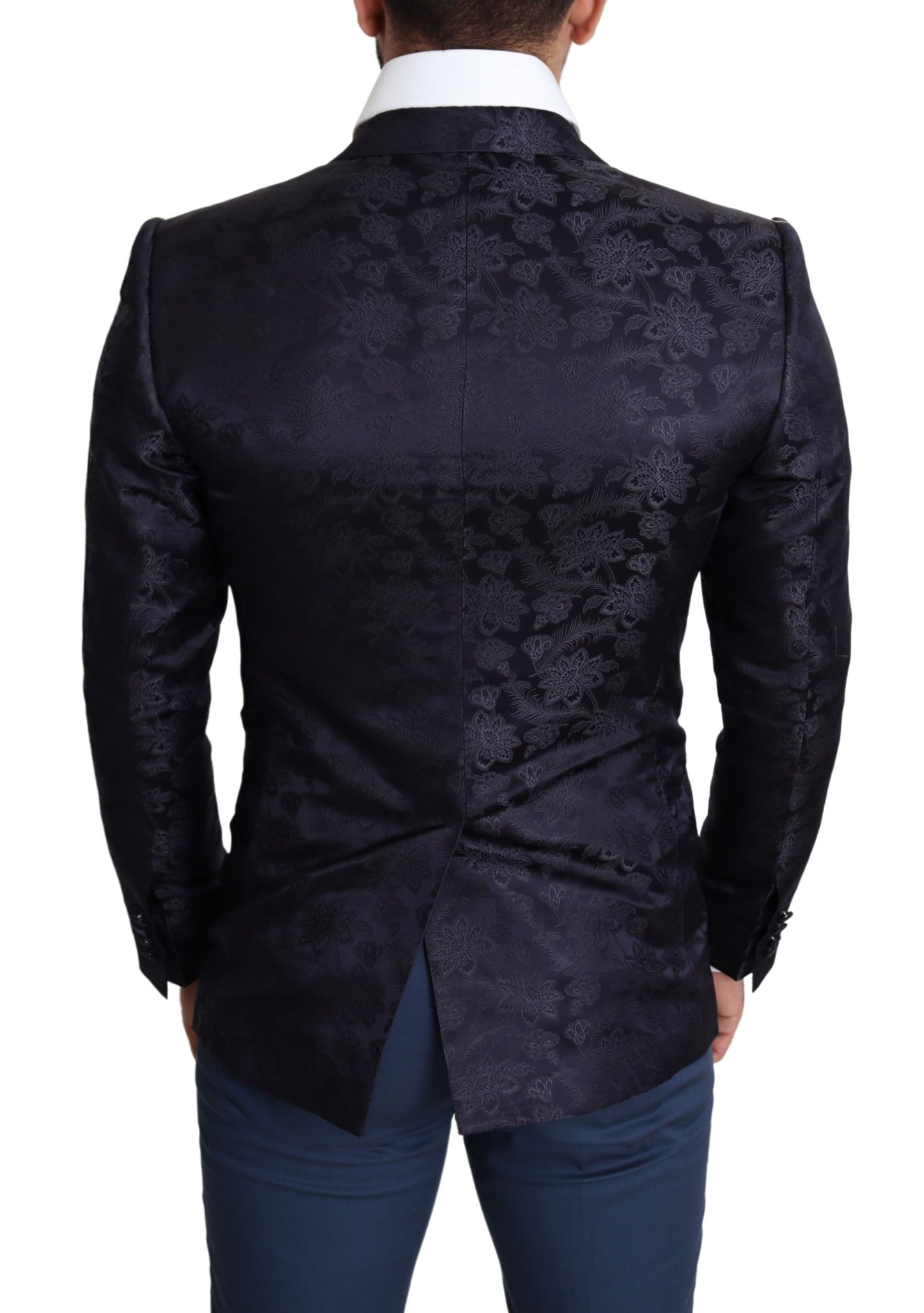 Blauer Jacquard-Mantel aus Seide mit Blumenmuster MARTINI Blazer