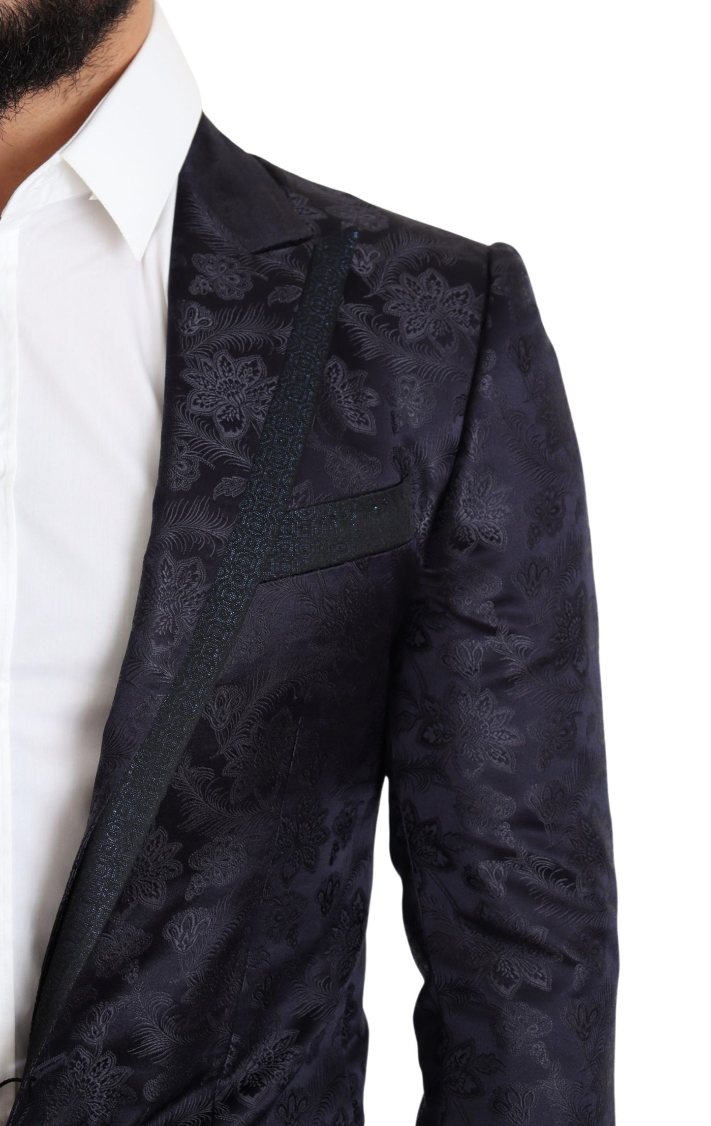 Blauer Jacquard-Mantel aus Seide mit Blumenmuster MARTINI Blazer